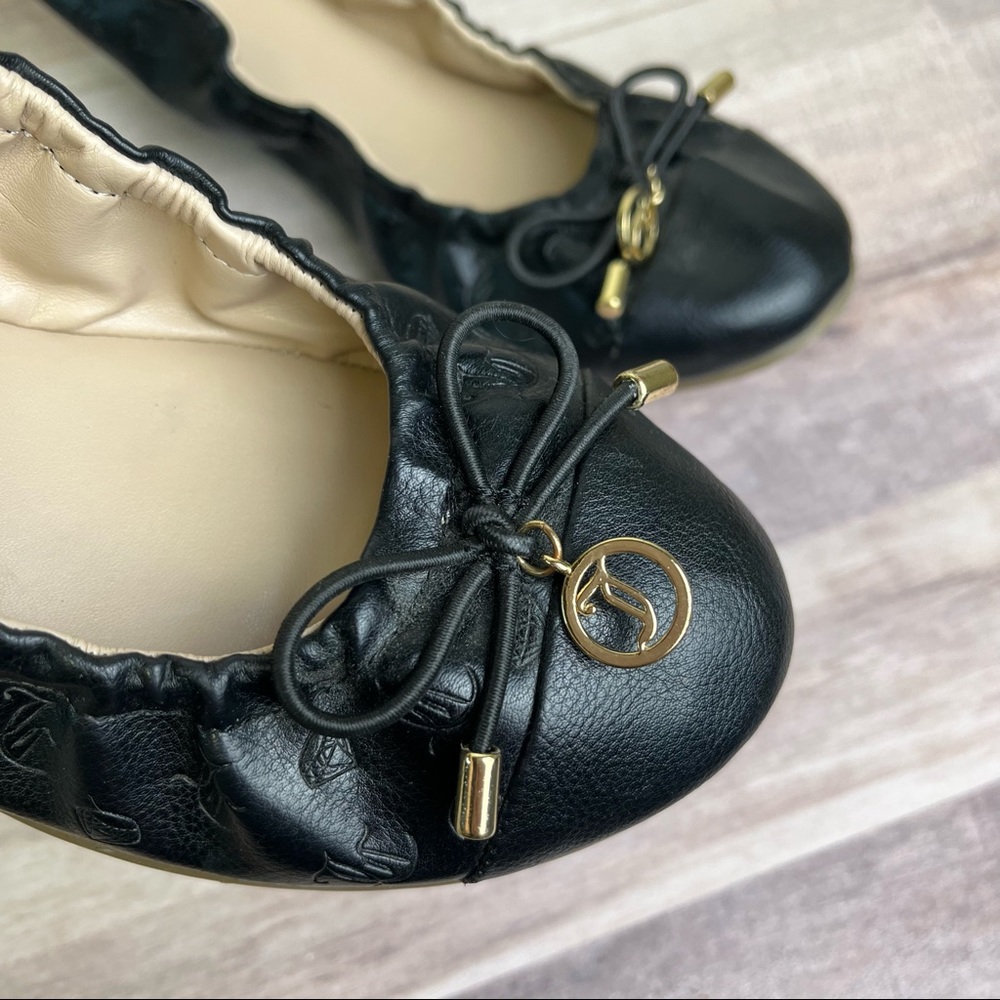 Juicy Couture Black Leather Logo Ballet Flats with Gold Accents size 7 - Picture 3 of 9